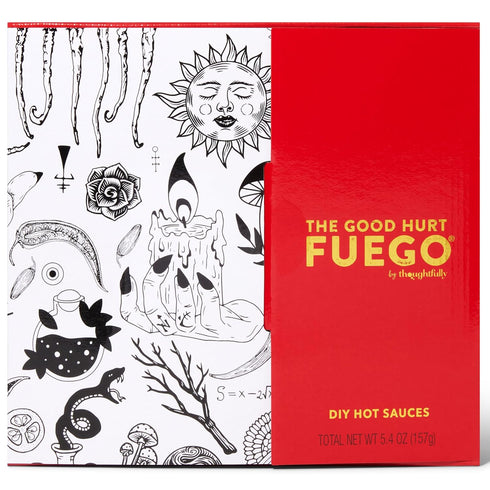 Set, 4 2 The Good Hurt Fuego by Thoughtfully, DIY Hot Sauce Includes Skull Shaped Reusable Glass Jars, Funnels