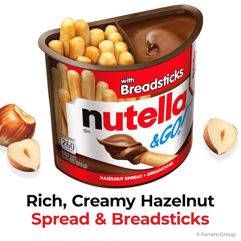 12 Packs, 1.8 oz Nutella & GO! Chocolate Hazelnut Spread with Cocoa + Breadsticks, Snack Each