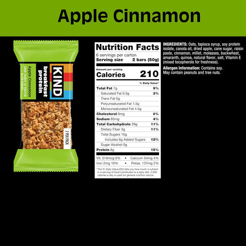 8g 12 Count (12 Packs 2 KIND Breakfast Protein Bars, Apple Cinnamon, Gluten Free, Low Sodium, Healthy Snacks, Protein
