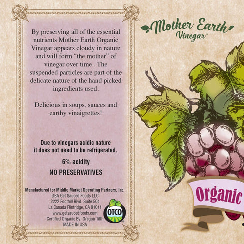 (1/16oz Mother Earth, Organic Red Wine Vinegar with The Mother, Fresh Pressed Organic Cabernet Grapes, ORWV, RWV, Raw