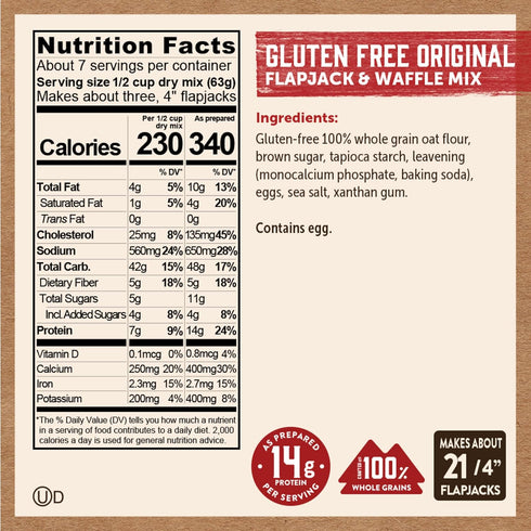16oz (Pack 6) Kodiak Cakes Frontier Oat Gluten Free Protein Pancake and Waffle Mix
