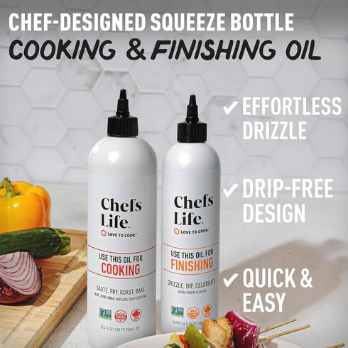 2 Pack Set 16.9 Oz (2 Set) Chefs Life Cooking Oil & Finishing Oil - Extra Virgin Olive and Avocado Oil, Gift