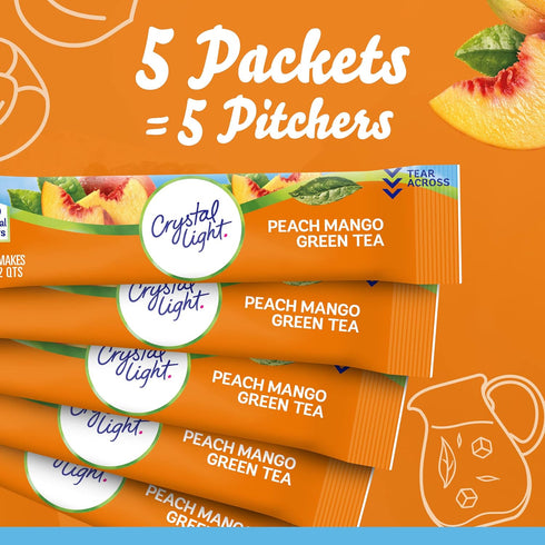 60 Pack, 12 5 Packets Crystal Light Peach Mango Green Tea Naturally Flavored Powdered Drink Mix, ct Canisters