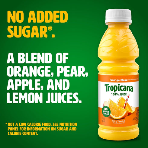 100% 10 oz (Pack 24) Tropicana Juice Orange Blend, Single Serve, fl Bottles of - Real Fruit Juice, Vitamin C Rich, No
