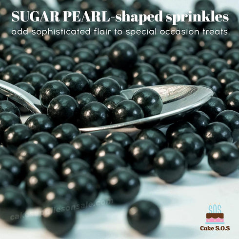 8 mm 4 oz Sugar Pearls - Pearlized Metalic Black