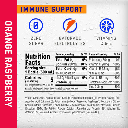 Immune 100% 16.9 oz (12 Pack) Propel Support Electrolyte Enhanced Water Sports Drink, Orange Raspberry Flavored Water