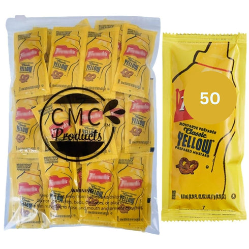 Gift Set: Mustard Packets (5.5g) 50 Count with Spreader in Food-Safe Resealable