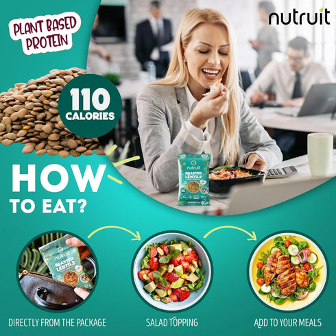 1.2oz Packs (20-Pack) Nutruit Roasted Lentil Snack - Himalayan Salt & Black Pepper Healthy - Vegan, Gluten Free