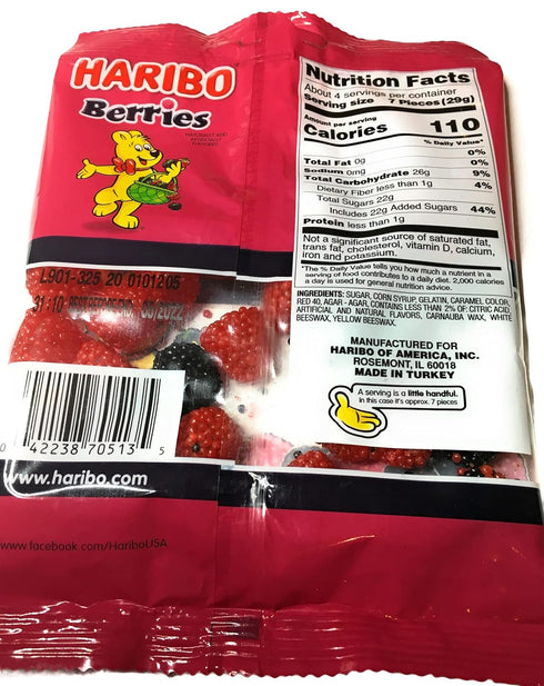 (1) 4 oz Gummy Pack Haribo Of America Bag Haribo Berries Crunchy and Chewy Candy (Raspberries and Blackberries) Share