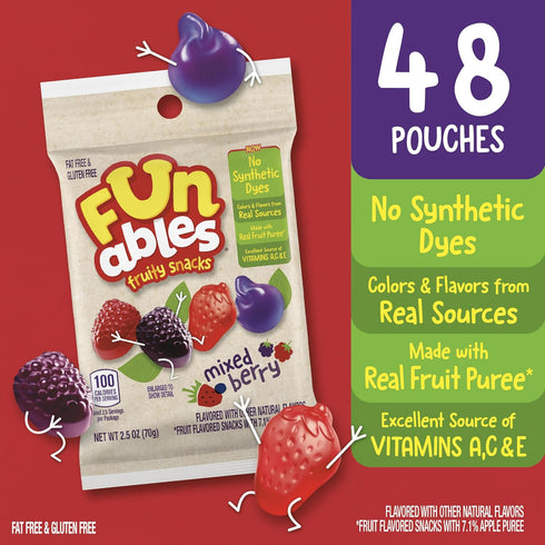 2.5 (Pack 48) Funables Fruit Snacks, Mixed Berry Snacks, Ounce Pouches