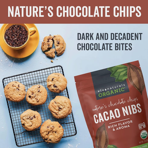 2 LB (907 Viva Naturals Organic Cacao Nibs, Unsweetened, g), Keto Friendly, Vegan, Non-GMO, Gluten-Free Chocolate Chip