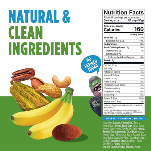 70% 4 Pack, 6.4 oz Blue Stripes - Trail Mix, Peanut Butter Banana, Cashews, Peanut Butter Chips, Healthy Snacks