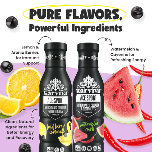 6 12 oz ACE Recovery Antioxidants Juice, Energy Booster Drinks for Sports, Real Fruit, Natural Collagen, Electrolytes