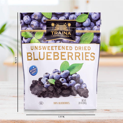 (20 Oz) Traina Home Grown Unsweetened Dried Blueberries - Healthy & Non-GMO, Natural Sweet Flavor With No Sugar Added