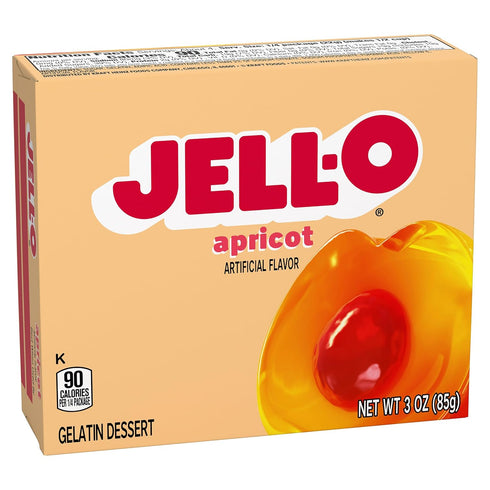 Jell-O Instant Gelatin Dessert Mix, Apricot Flavor, Fat Free, No Artificial Sweeteners, 3-Ounce Box (Pack of 2)