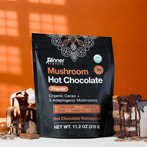 5 (30 Inner Elevate Organic Mushroom Hot Chocolate - Ceremonial Cacao with Adaptogenic Mushrooms - Great as a Coffee