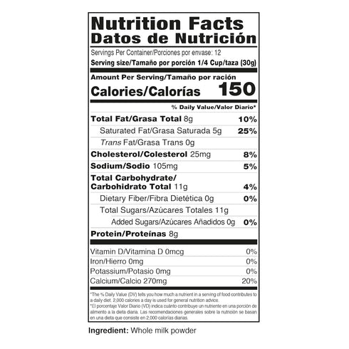 12.6 oz (360g) DairySky Whole Milk Powder Premium Grade, Non-GMO, Rich in Protein Powdered Milk, Perfect for Baking
