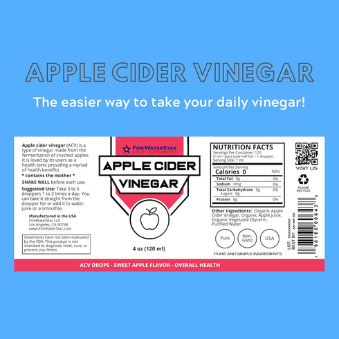 4oz FWS Apple Cider Vinegar - Apple Flavored ACV Supplement Drops - Organic, Non-GMO, Vegan, Keto - with Mother - Easy