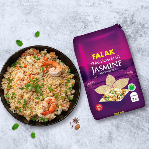2 lbs Falak Jasmine Rice - Thai Hom Mali Jasmine Rice - Authentic, Non-Sticky, Aromatic White Rice Grains - Gluten Free