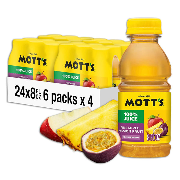 Motts 100% Pineapple Passion Fruit Juice Blend, 8 fl oz bottles, 24