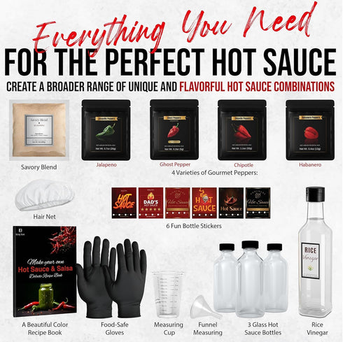 Set, 16+ 4 Gourmet Hot Sauce Making Kit, Unique Gift for Men, Fun DIY Cooking Kit, Make Your Own Hot Sauce Gift Makes