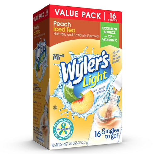 Packets, 16 Count, 6 (96 Wyler's Light Singles To Go Powder Water Drink Mix, Peach Iced Tea, Boxes Single Servings)