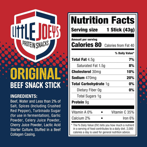 12 Count Little Joeys Original Beef Snack Sticks Box High Protein Meat Snacks for Adults & Kids Keto Friendly, Low