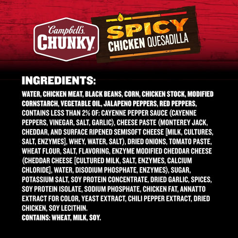 18.8 oz 12) Campbell's Chunky Soup, Spicy Chicken Quesadilla Soup, Can (Case