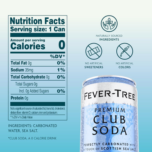5.1 oz Pack 24 Fever-Tree Club Soda Premium Zero Calorie Mixer for Cocktails and Mocktails, fl Cans, of Naturally
