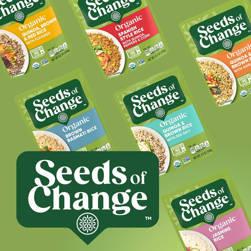 17.3 oz (Pack 6) SEEDS OF CHANGE Organic Quinoa & Brown Rice with Garlic Family Size, Organic Food, Pouch