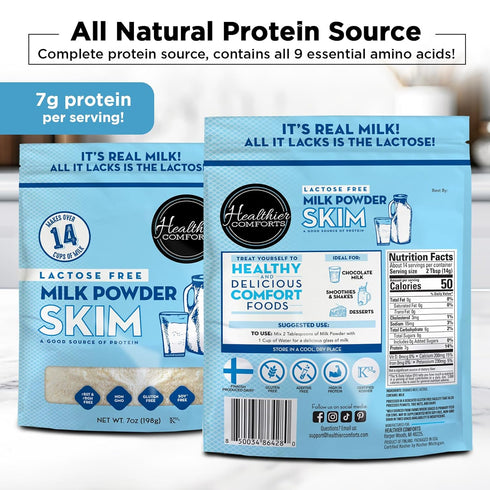 14 (21 oz) Healthier Comforts Lactose Free Skim Milk Powder | High Protein, Fat Free, Non-GMO, rBST Hormone Free