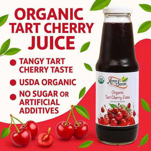 33.8 Oz (4 Pack) Anna and Sarah Organic Tart Cherry Juice - USDA Organic Certified - Glass Bottle No Sugar Added, No
