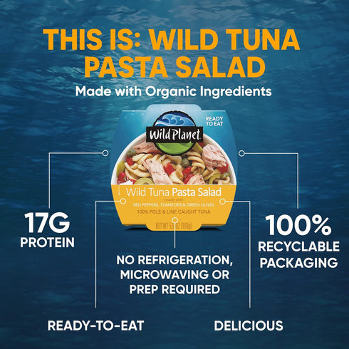5.6oz, Pack 4 Wild Planet Ready-To-Eat Wild Tuna Pasta Salad With Organic Red Peppers, Tomatoes & Green Olives, Tuna