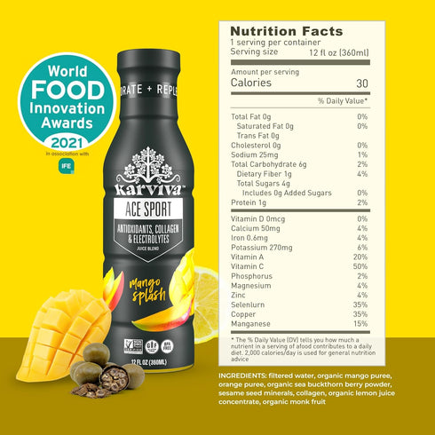 Pack (6 Karviva ACE Collagen Sport Juice Variety - Inspired by Traditional Eastern Remedies for Healthy Joints, Skin