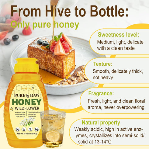 DFYSYSD 100% 18oz/510g, Wildflower Honey, Raw Unfiltered Honey, Natural and Pure, Fresh Sweetness, Floral, a Hint