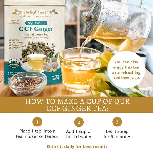 DelighTeas Organic Digest & Detox CCF Tea with Ginger - Ayurvedic Loose Leaf Tea for Digestion, 40 Servings