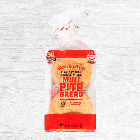 3-Pack, 5g (8 Pack, 24 Joseph's Low Carb Mini Pita Bread Flax Oat Bran and Whole Wheat, Net Carbs per Serving, Fresh