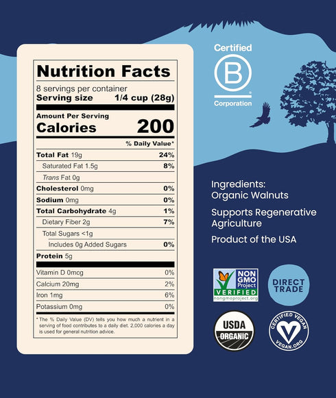 8oz (24oz Pack 3 GoodSAM Small Farms - Organic Raw Walnut Halves & Pieces - Pouch Total) Single Origin - Sourced from