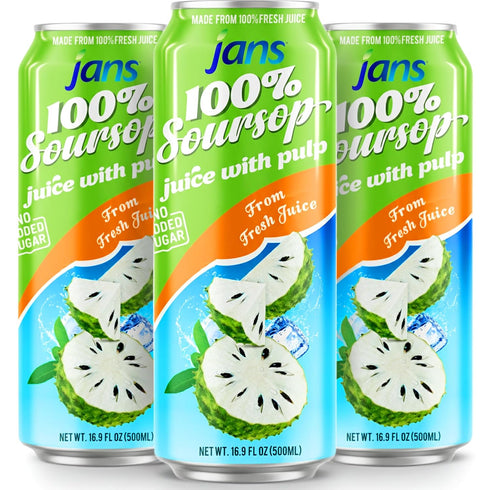 100% (16.9 oz, Pack 12) JANS Soursop Juice with Pulp of NO Sugar Added, Pure Guanabana Graviola Fresh from Juice, Not