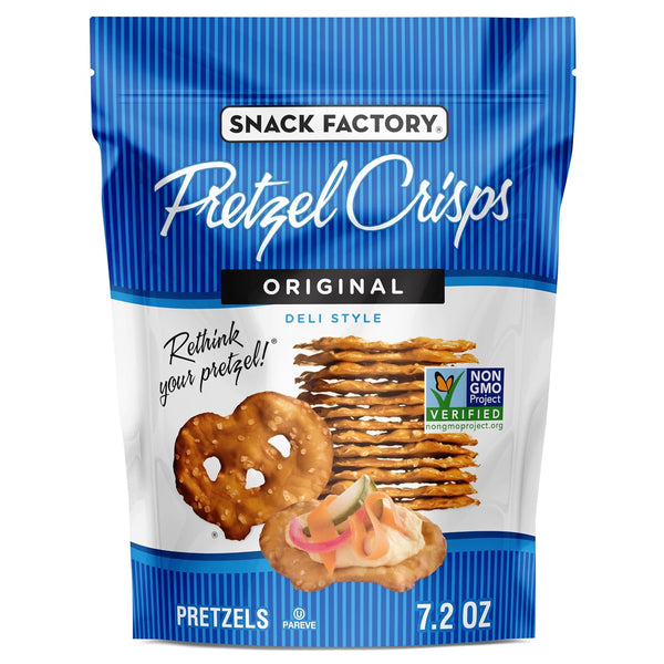Snack Factory Original Pretzel Crisps, Non-GMO, 7.2 oz Resealable Bag
