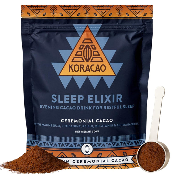 KORACAO Sleep Elixir Cacao Blend Ceremonial-Grade Cocoa Drink with Magnesium, L-Theanine, Reishi,