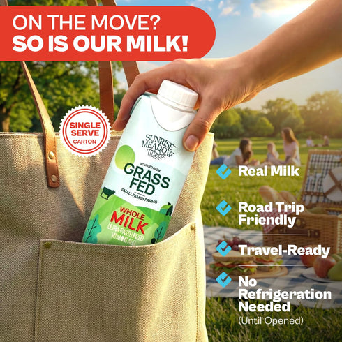 8oz (24 pack) Sunrise Meadow Shelf Stable Whole Milk, Grass Fed Milk Carton Sourced from Small Family Farms, Boxes