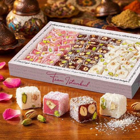 16oz (454g) Hazer Baba Sultan Turkish Delight Candy with Pistachio, Almond, Hazelnut & Coconut Dusted, Gourmet Snack