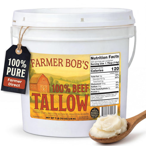 7lb 100% Farmer Bob's Beef Tallow for Cooking Bucket Pure Rendered Beef Fat for Cooking Frying & Grilling Keto, Paleo