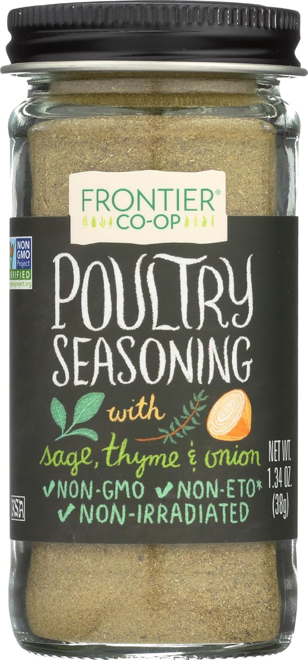 Frontier Co-op Salt-free Poultry Seasoning, 1.34 Ounce Bottle, Blend of Sage, Thyme