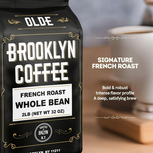 (2lb) BROOKLYN COFFEE Whole Bean, French Dark Roast Silky Smooth, Bold, Balanced - Fresh Bulk Coffee Beans Roasted