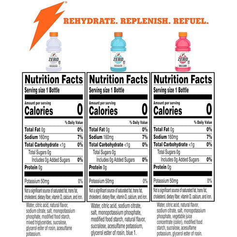 Pack, 12 Oz (Pack 18) Gatorade G Zero Sports Drink, Glacier Freeze, Glacier Cherry, Berry Variety Fl