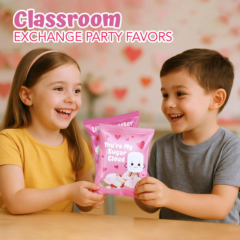 4E's (24 Packs) Novelty Heart Marshmallows Pink & White Valentine Marshmallows Mini Individually Wrapped for Hot