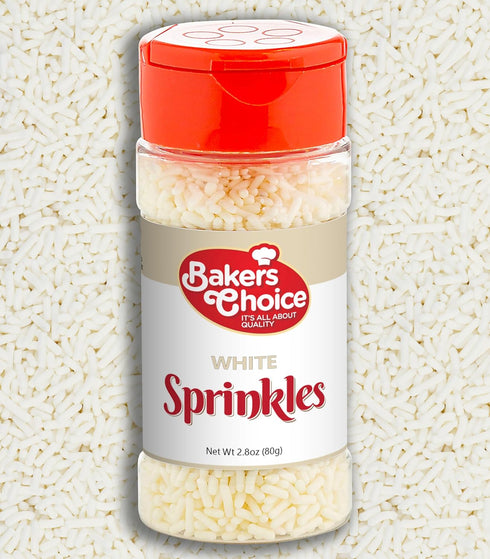 Bakers Choice White Sprinkles for Baking, Jimmies Sprinkles for Ice Cream Toppings, Dairy Free, Kosher 2.8 oz
