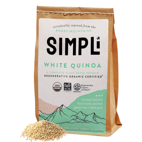 SIMPLi Regenerative Organic Certified 100% Peruvian White Quinoa, Complete Plant-Based Protein, White